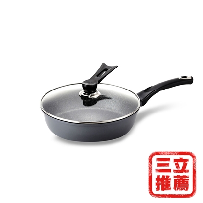 第二代【義大利CUOCO】小寶T3系列鈦晶岩平底鍋28cm(加深款+附蓋)-美