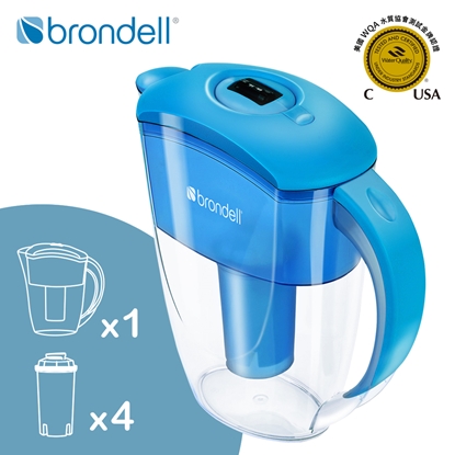 【brondell】美國邦特爾 純淨濾水壺（藍）＋4入全效濾芯(1壺4芯)