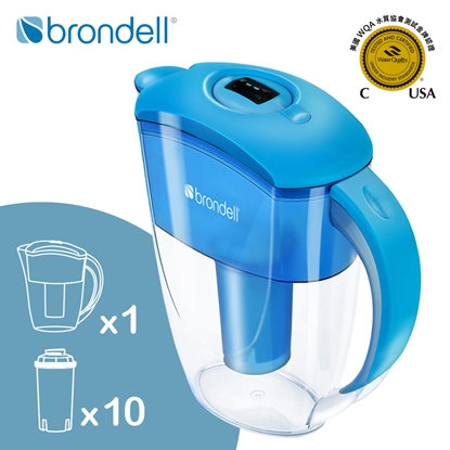 【brondell】美國邦特爾 純淨濾水壺（藍）+10入全效濾芯(1壺10芯)
