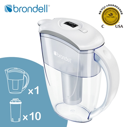 【brondell】美國邦特爾 純淨濾水壺（白）＋10入全效濾芯(1壺10芯)