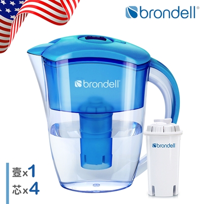 【美國邦特爾】brondell H2O+濾水壺(藍)＋4入芯(1壺4芯)