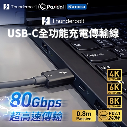 Pasidal Thunderbolt 5 雙USB-C Passive 充電傳輸線 (8K/120Gbps/240W/PD3.1) -Passive-0.8M
