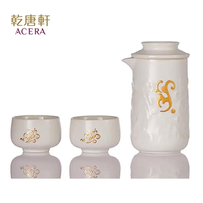 乾唐軒活瓷 | 繁華盛世泡茶器 / 一壺+二杯 / 牙白金